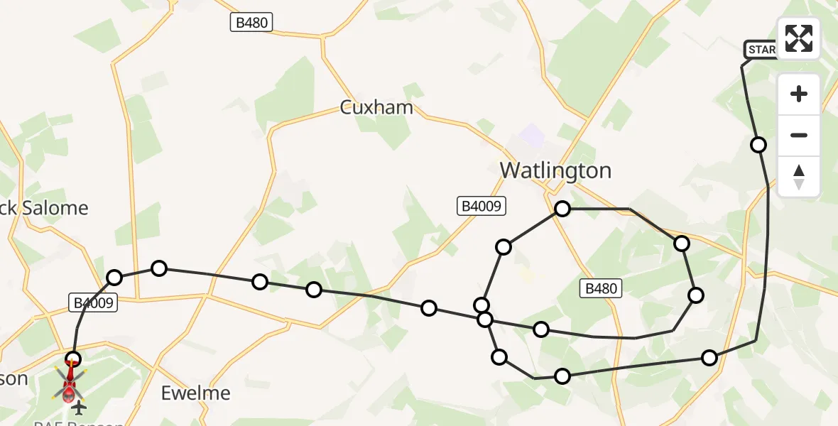 Flight route Air Ambulance Helicopter Lewknor - RAF Benson, 07 September 2026, 12:01
