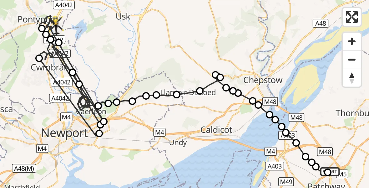 Flight route Police Helicopter Almondsbury - Pontypool, 07 September 2026, 13:06