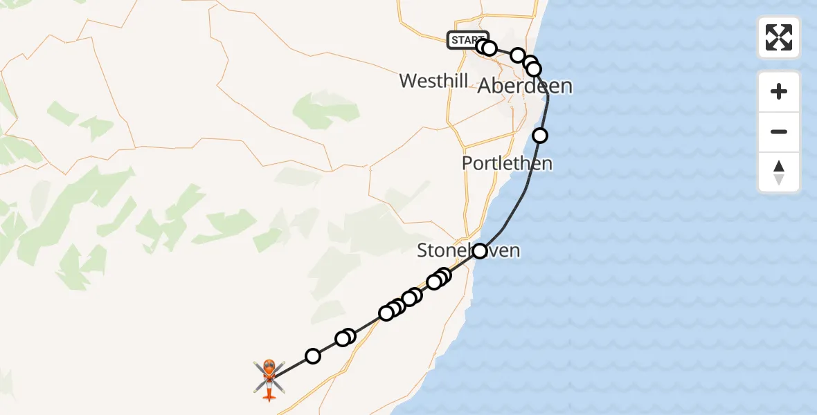 Flight route Coastguard Helicopter Aberdeen International Airport - Edzell Woods, 07 September 2026, 13:26