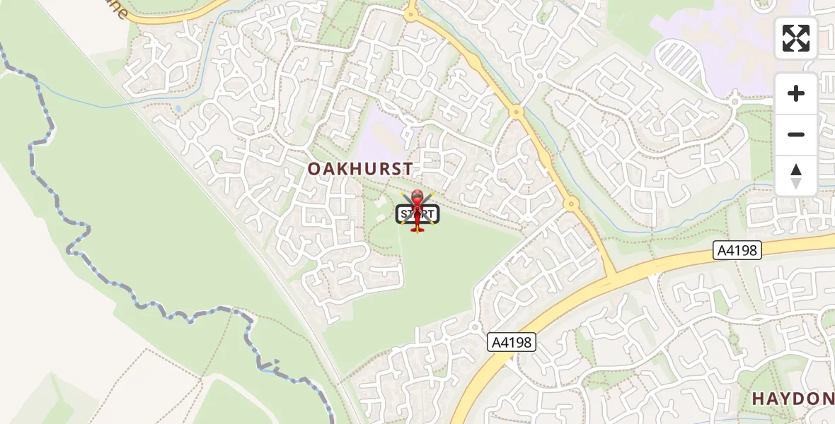 Flight route Air Ambulance Helicopter Oakhurst - Blunsdon St Andrew, 07 September 2026, 13:27