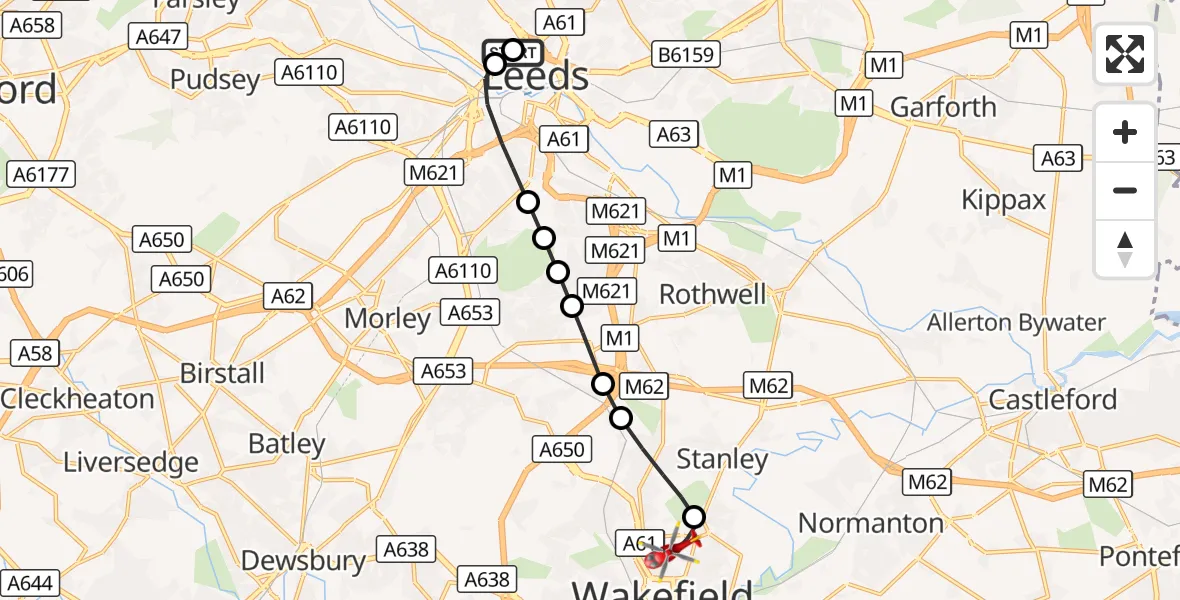 Flight route Air Ambulance Helicopter Woodhouse - Stanley, 07 September 2026, 13:43