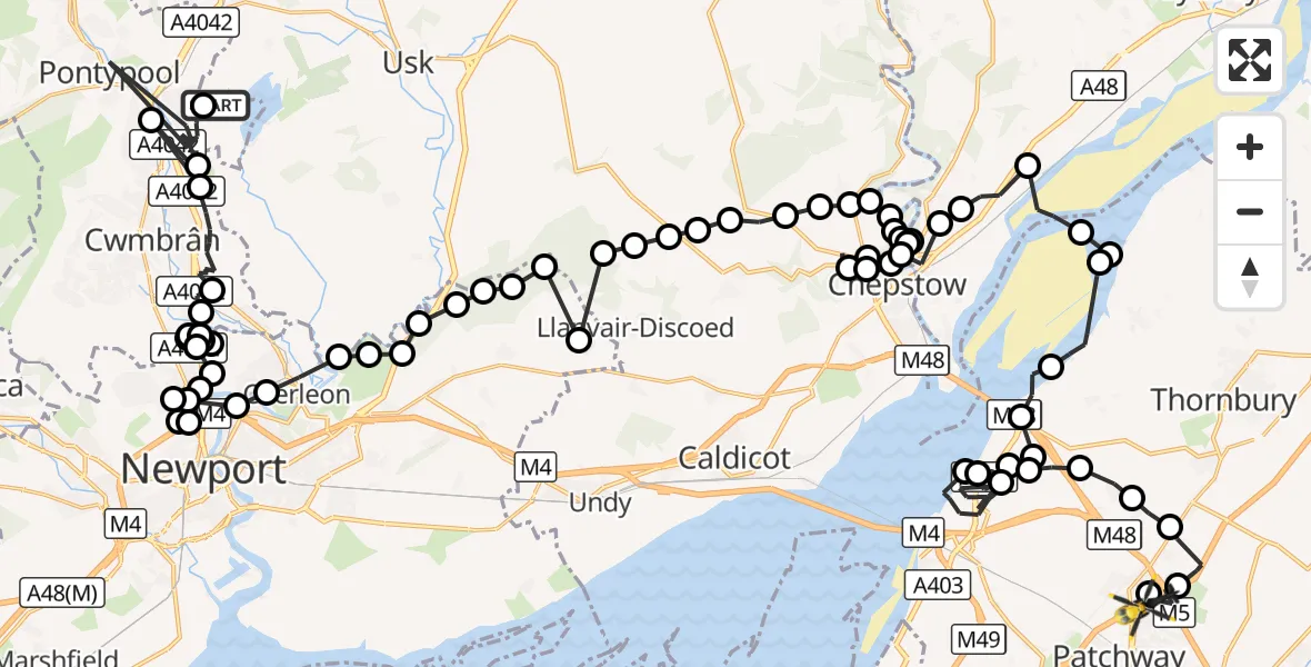 Flight route Police Helicopter Llanbadoc - Almondsbury Helicopter Base, 07 September 2026, 13:44