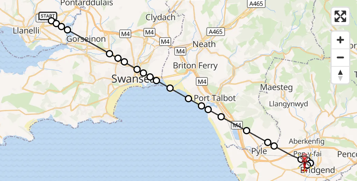 Flight route Air Ambulance Helicopter Dafen - Bryntirion, 07 September 2026, 13:49