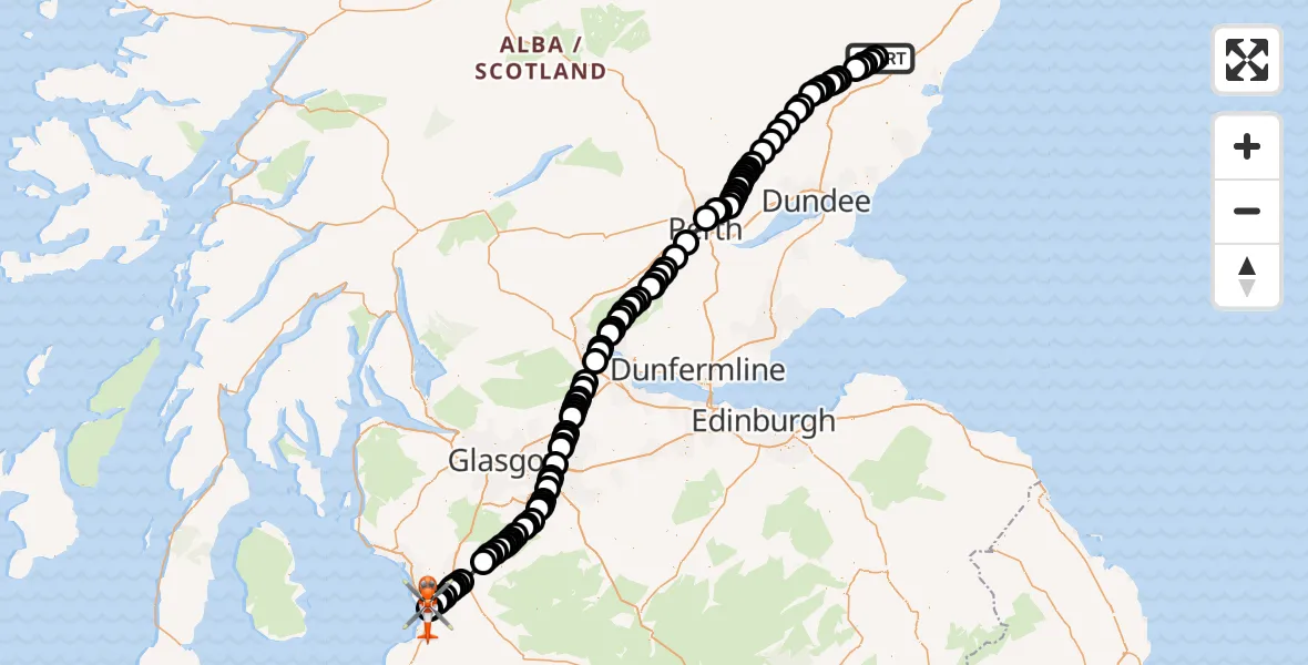 Flight route Coastguard Helicopter Inchbare - Glasgow Prestwick Airport, 07 September 2026, 13:56