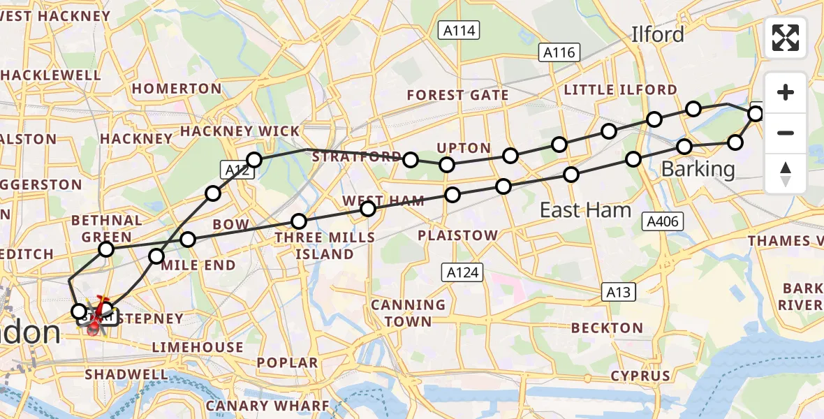 Flight route Air Ambulance Helicopter Royal London Hospital - Royal London Hospital, 07 September 2026, 14:15