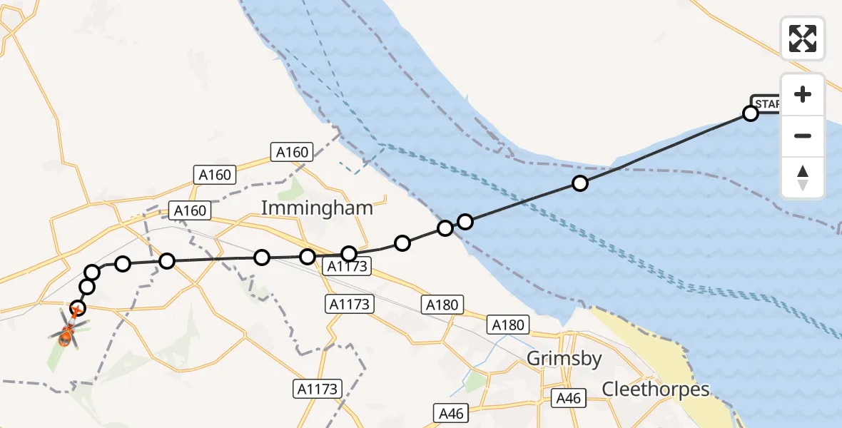 Flight route Coastguard Helicopter Welwick - Humberside Airport, 07 September 2026, 14:16