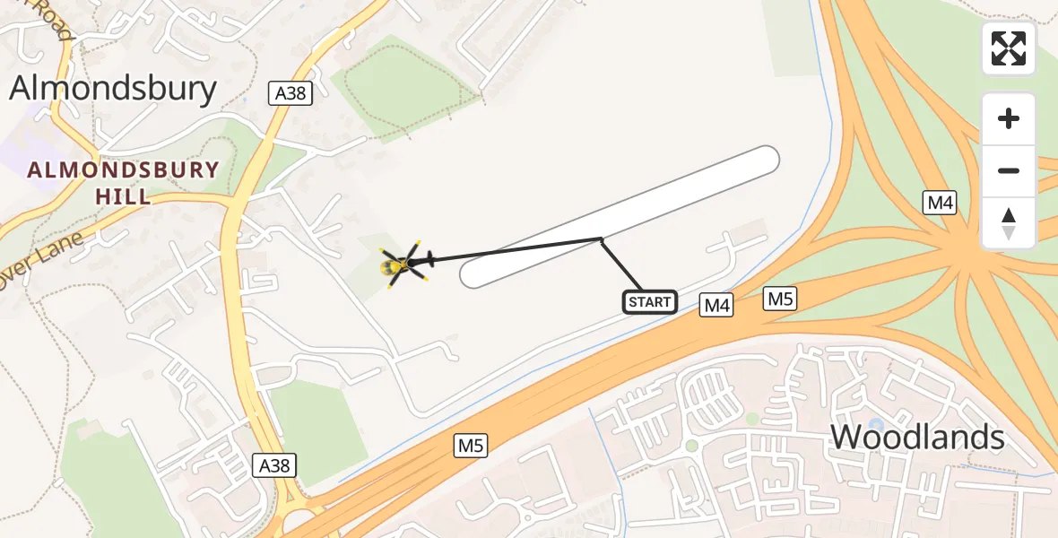 Flight route Police Helicopter Almondsbury Helicopter Base - Almondsbury Helicopter Base, 07 September 2026, 14:28