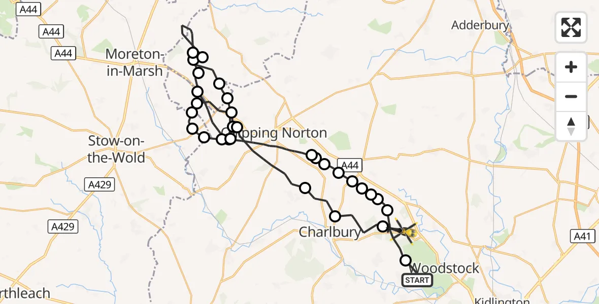 Flight route Police Helicopter Combe - West Oxfordshire, 07 September 2026, 14:51