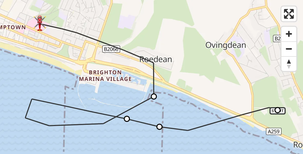 Flight route Air Ambulance Helicopter Rottingdean - Brighton, 07 September 2026, 15:09