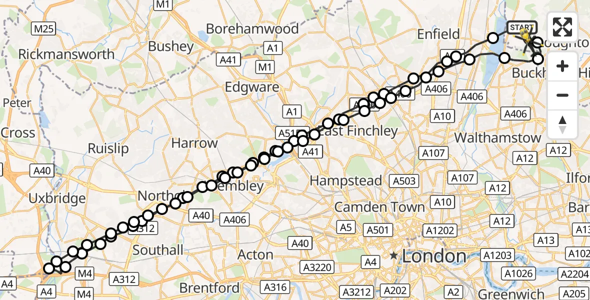Flight route Police Helicopter Sewardstonebury - Sewardstonebury, 07 September 2026, 15:34