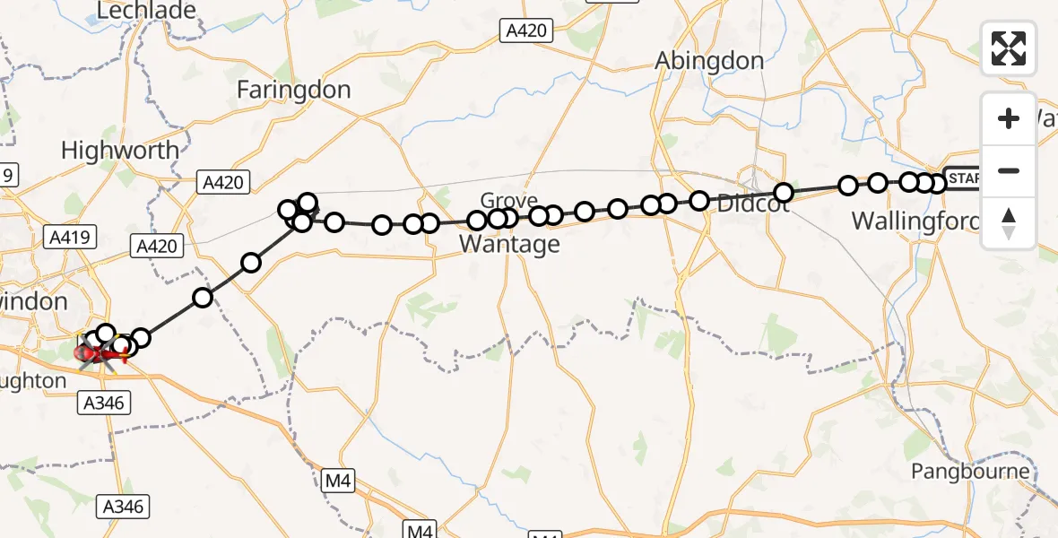 Flight route Air Ambulance Helicopter RAF Benson - Liddington, 07 September 2026, 15:48