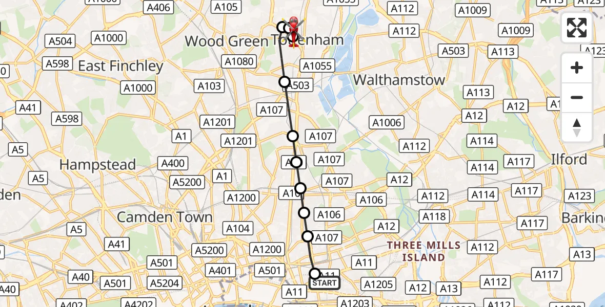 Flight route Air Ambulance Helicopter Royal London Hospital - Haringey, 07 September 2026, 16:11