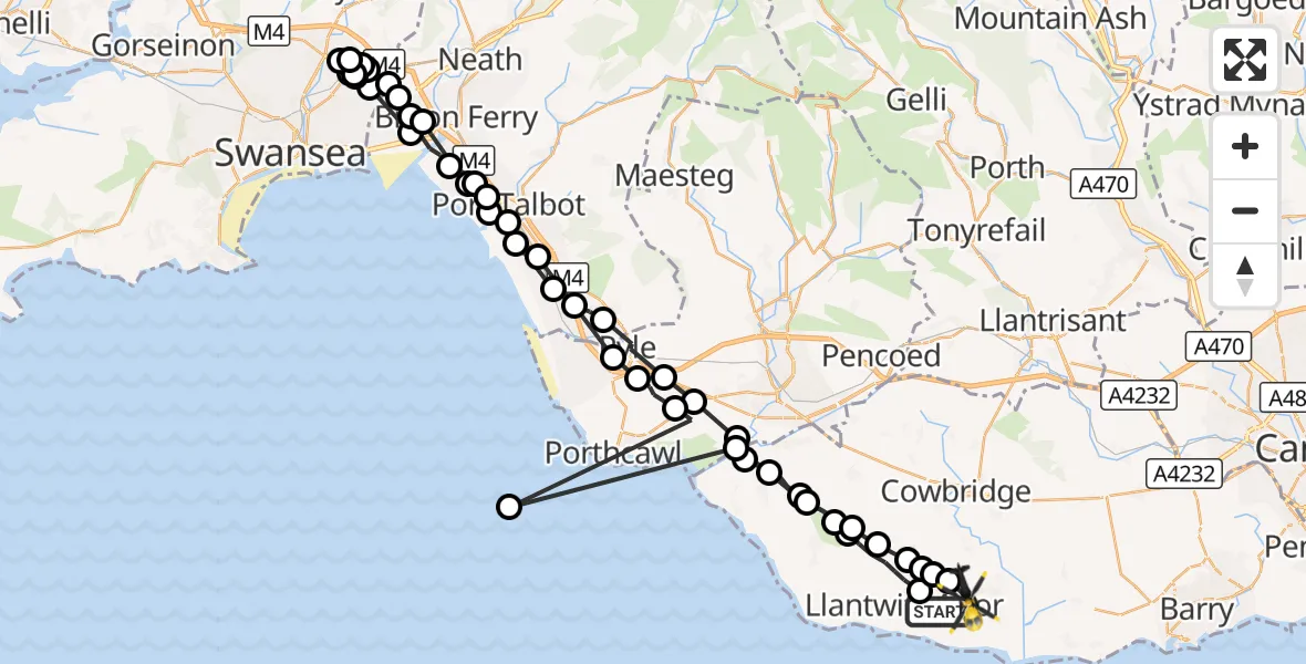 Flight route Police Helicopter Boverton - MOD St Athan, 07 September 2026, 16:39
