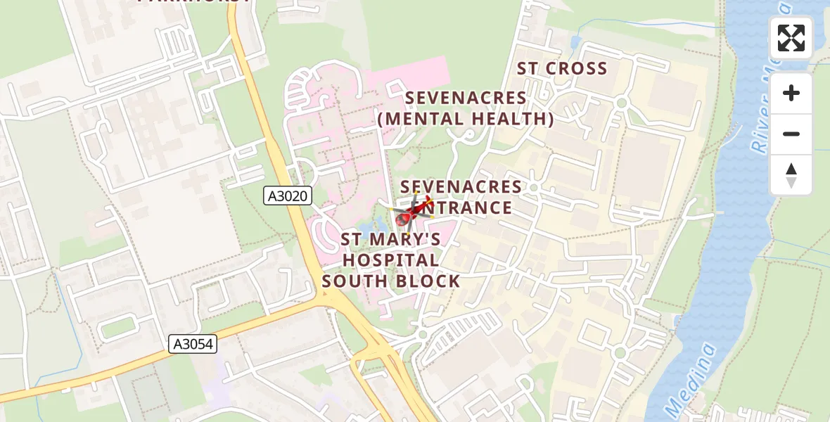Flight route Air Ambulance Helicopter St Marys Hospital Isle Of Wight - St Marys Hospital Isle Of Wight, 07 September 2026, 16:54