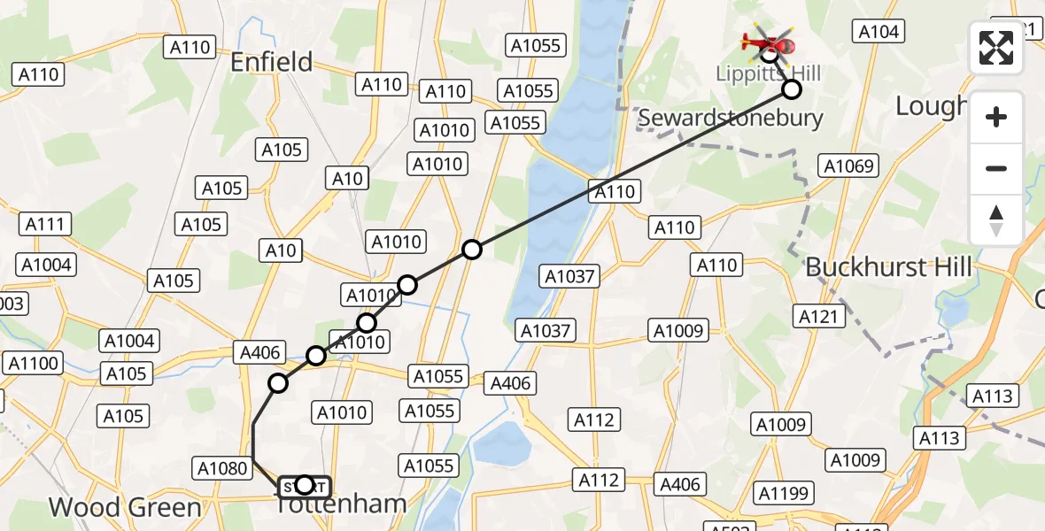 Flight route Air Ambulance Helicopter Haringey - Metropolitan Police Air Support Unit Lippitts Hill, 07 September 2026, 16:58