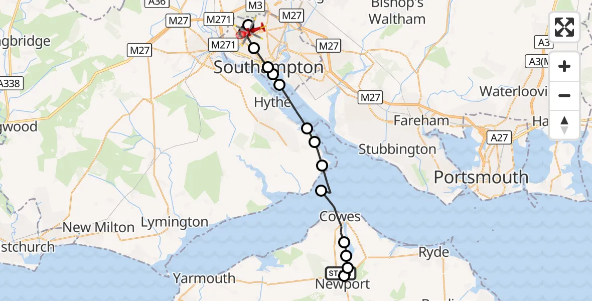 Flight route Air Ambulance Helicopter St Marys Hospital Isle Of Wight - Aldermoor, 07 September 2026, 17:18