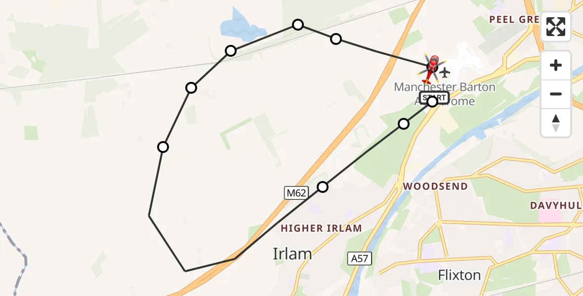 Flight route Air Ambulance Helicopter Manchester Barton Aerodrome - Manchester Barton Aerodrome, 07 September 2026, 17:24