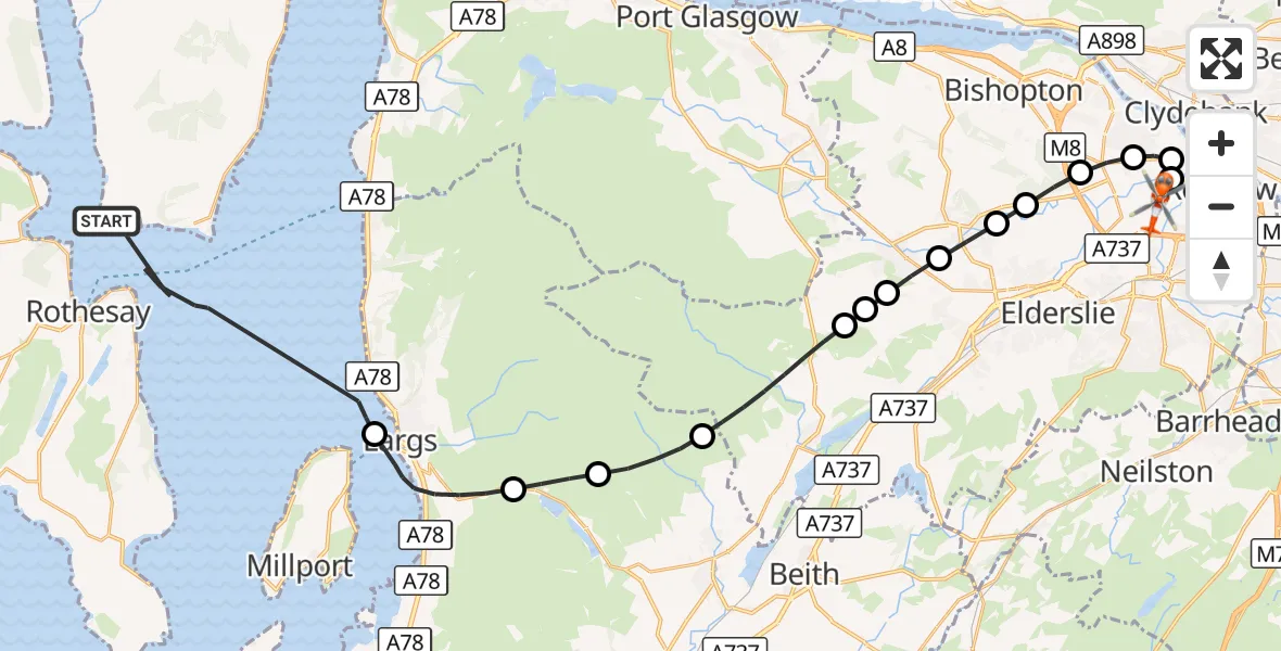 Flight route Coastguard Helicopter Inner Seas - Glasgow Airport, 07 September 2026, 17:49