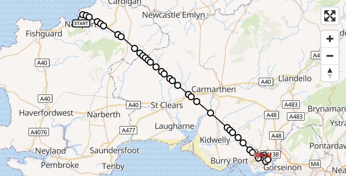 Flight route Air Ambulance Helicopter Newport - Dafen, 07 September 2026, 19:01