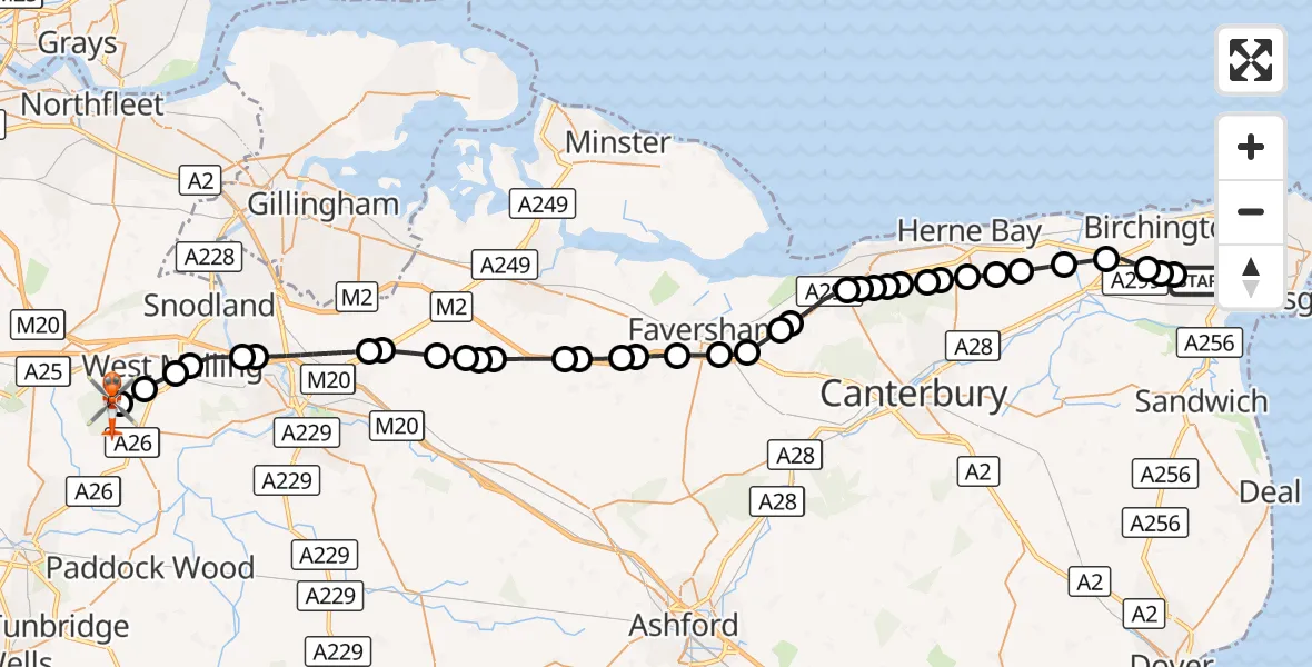 Flight route Coastguard Helicopter Manston Airport - Mereworth, 07 September 2026, 19:04