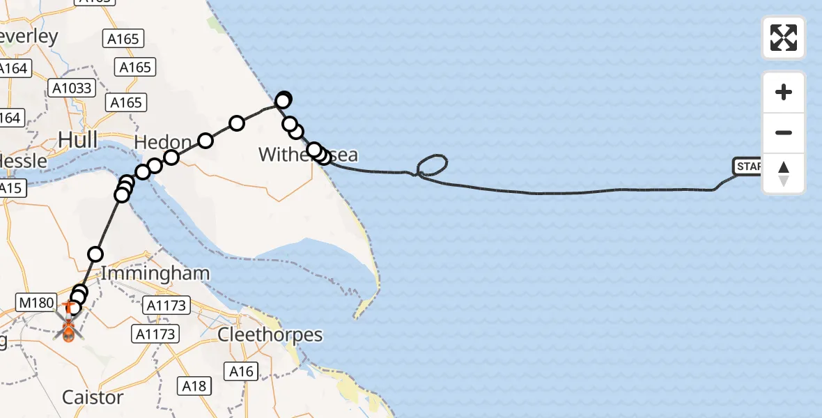 Flight route Coastguard Helicopter North Sea - Humberside Airport, 07 September 2026, 19:04