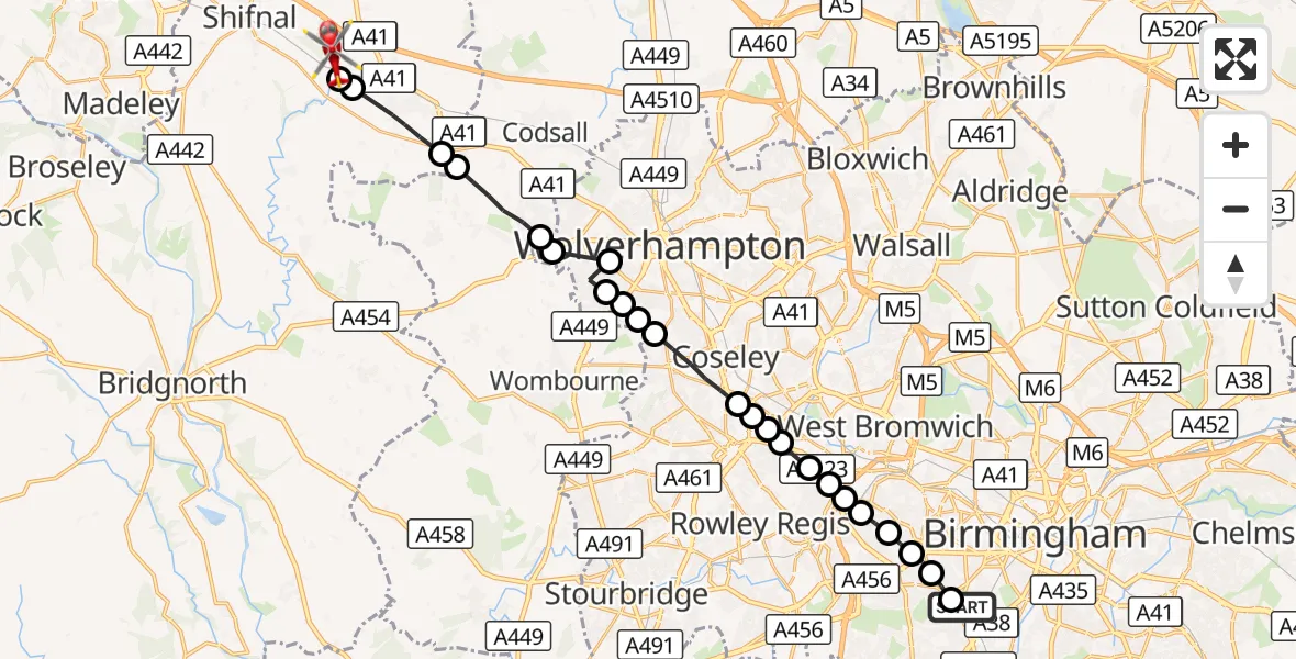 Flight route Air Ambulance Helicopter Queen Elizabeth Hospital Helipad - Cosford, 07 September 2026, 19:16
