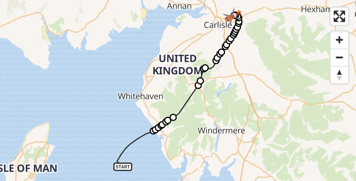 Flight route Coastguard Helicopter Irish Sea - Carlisle Lake District Airport, 07 September 2026, 19:34