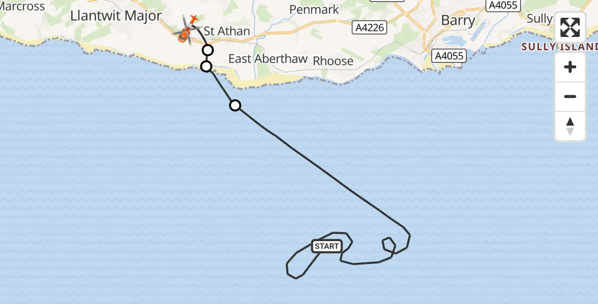 Flight route Coastguard Helicopter Bristol Channel - MOD St Athan, 07 September 2026, 19:57