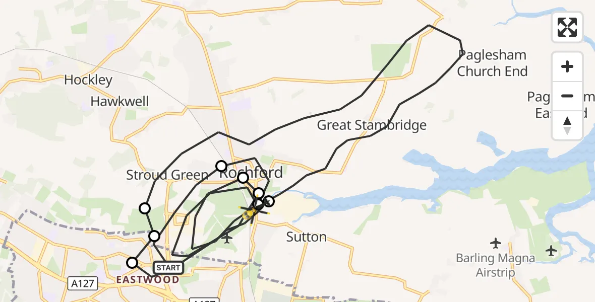 Flight route Police Helicopter London Southend Airport - London Southend Airport, 07 September 2026, 20:06