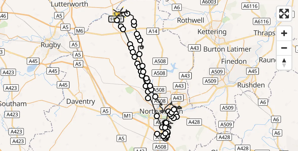Flight route Police Helicopter Harborough - Sibbertoft, 07 September 2026, 20:35