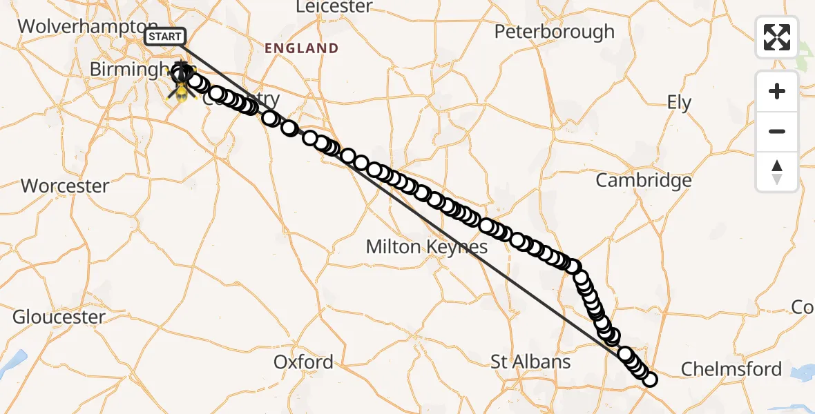 Flight route Police Helicopter Sutton Coldfield - Birmingham Airport, 07 September 2026, 21:21