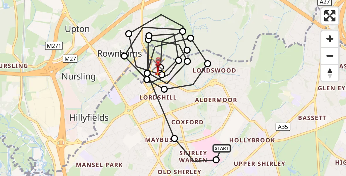 Flight route Air Ambulance Helicopter University Hospital Southampton - Lordswood, 07 September 2026, 22:25