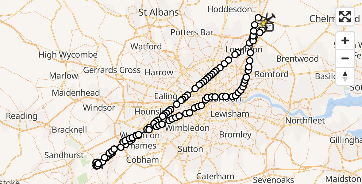Flight route Police Helicopter North Weald Airfield - North Weald Bassett, 08 September 2026, 01:09