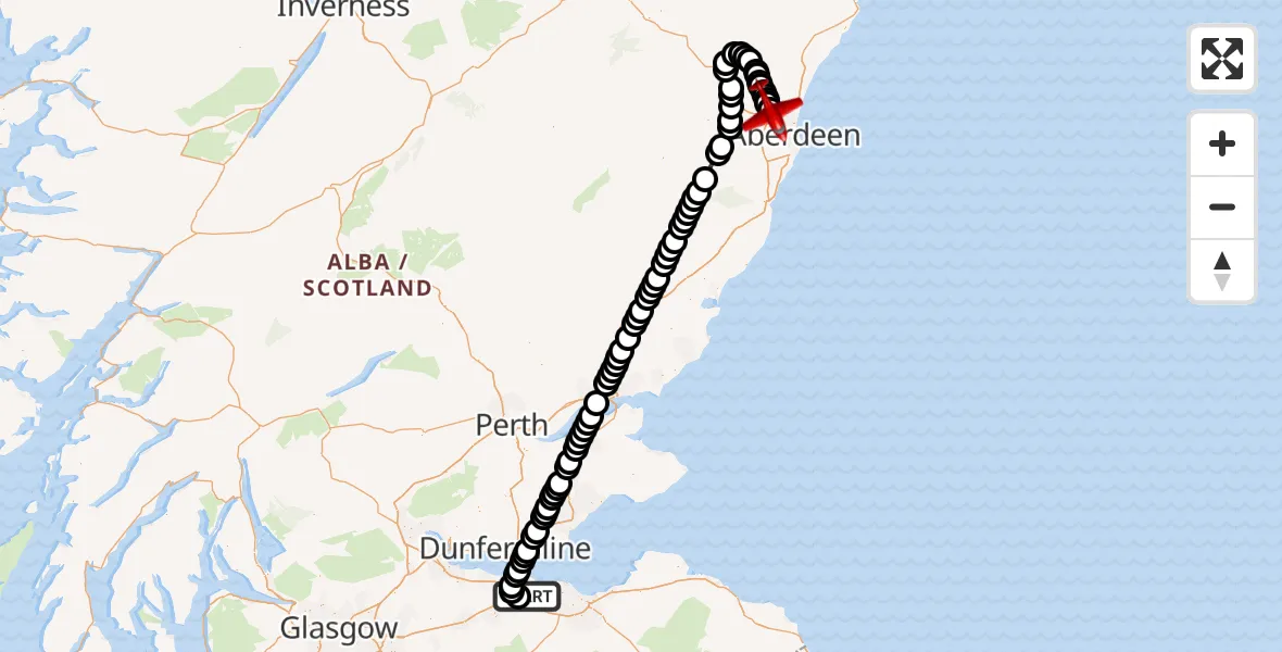 Flight route Air Ambulance Aircraft Edinburgh Airport - Aberdeen International Airport, 08 September 2026, 03:48