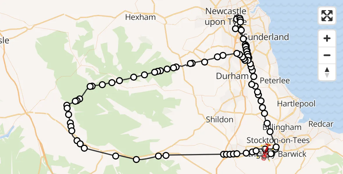Flight route Air Ambulance Helicopter Egglescliffe - Egglescliffe, 08 September 2026, 08:07