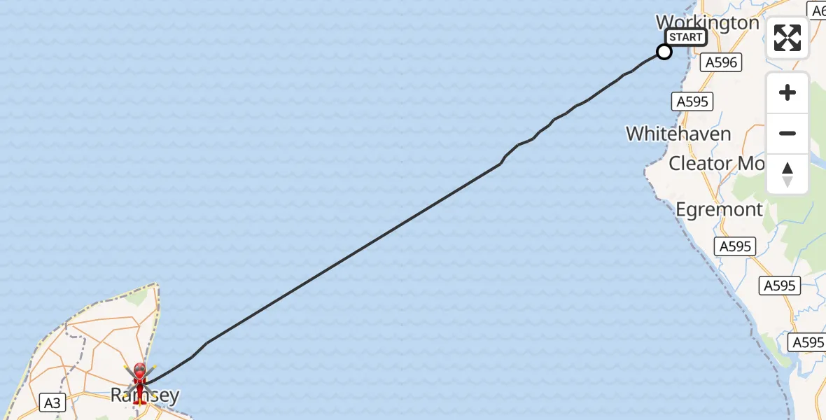 Flight route Air Ambulance Helicopter Workington - Irish Sea, 08 September 2026, 09:01