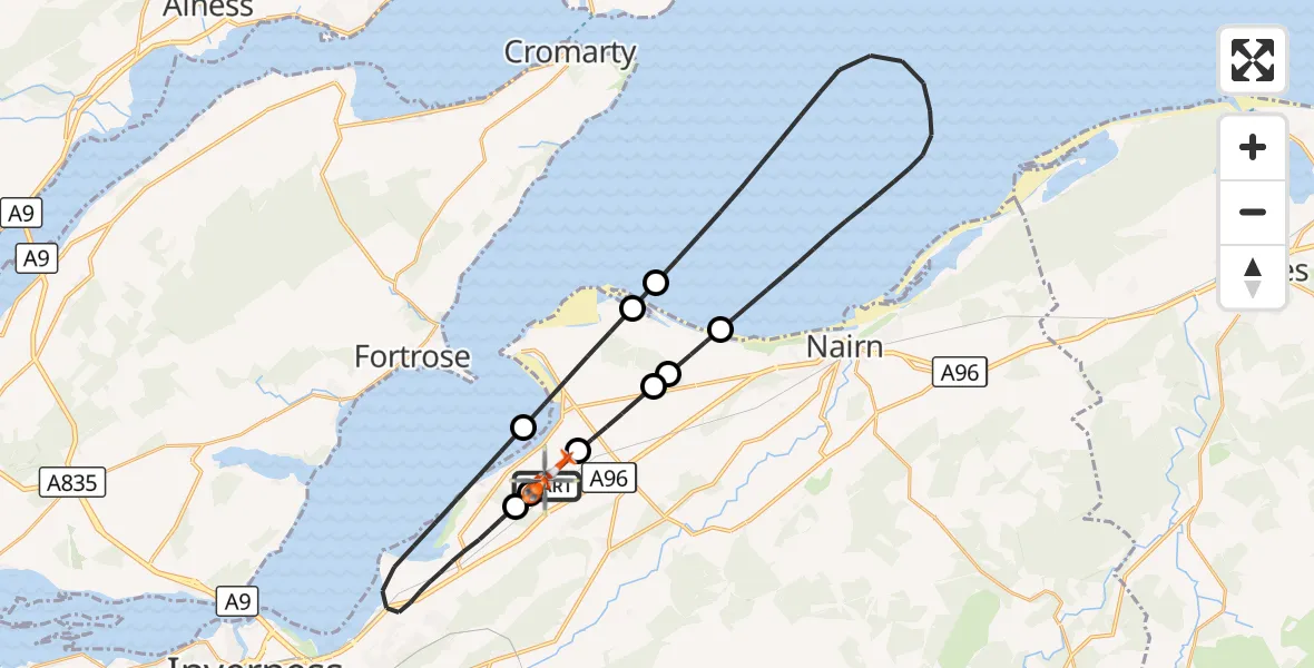 Flight route Coastguard Helicopter Inverness Airport - Inverness Airport, 08 September 2026, 10:05