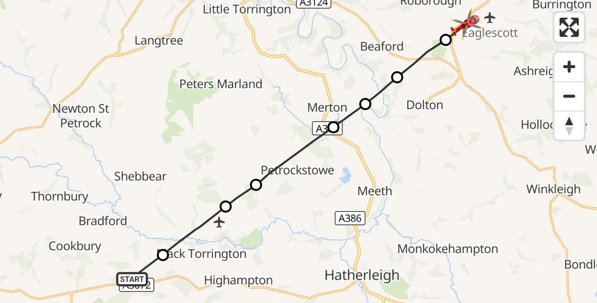 Flight route Air Ambulance Helicopter Torridge - Riddlecombe, 08 September 2026, 10:47