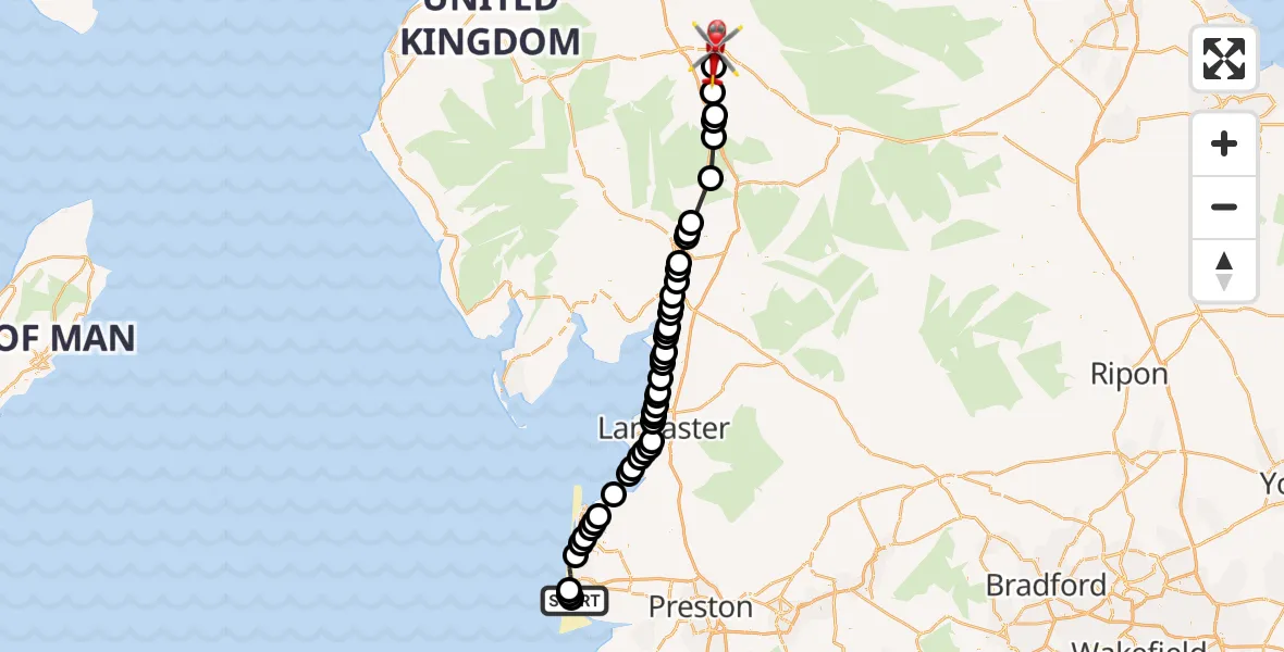 Flight route Air Ambulance Helicopter Blackpool Airport - Brougham, 08 September 2026, 11:58
