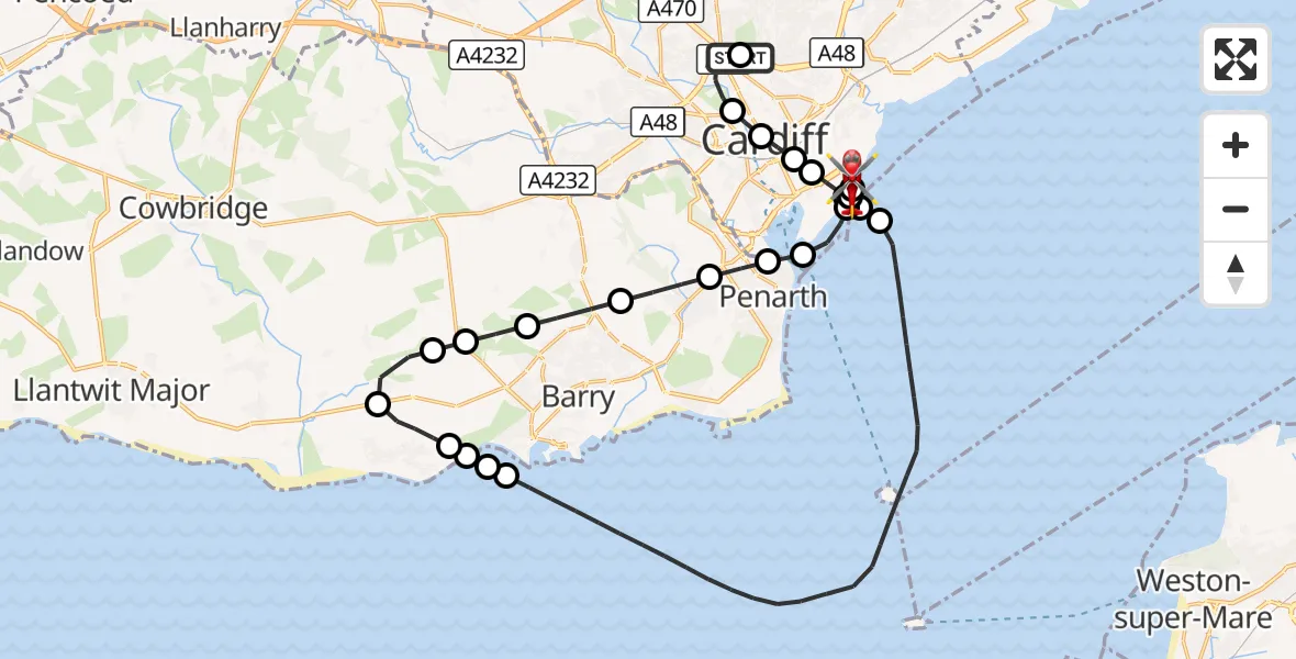 Flight route Air Ambulance Helicopter Birchgrove - Cardiff Heliport, 08 September 2026, 12:03
