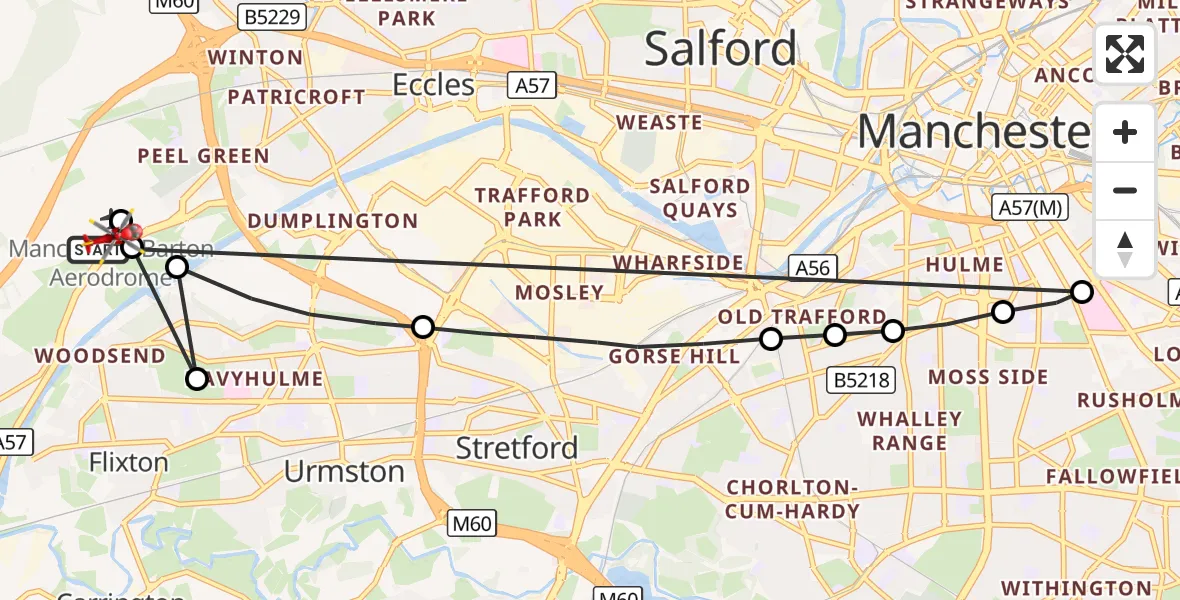 Flight route Air Ambulance Helicopter Manchester Barton Aerodrome - Manchester Barton Aerodrome, 08 September 2026, 12:40