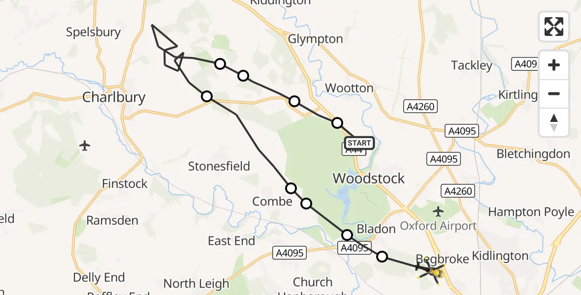 Flight route Police Helicopter Woodstock - Bladon, 08 September 2026, 12:47
