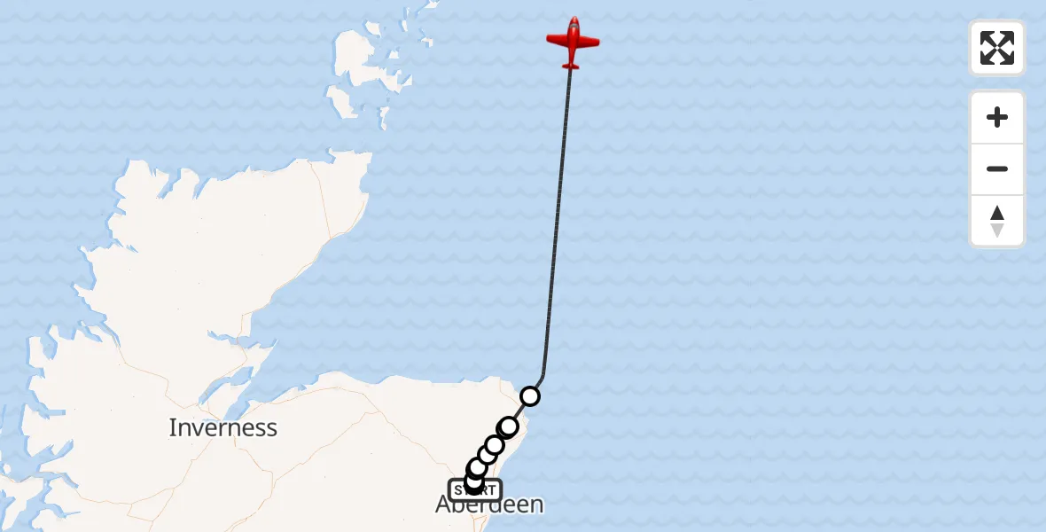 Flight route Air Ambulance Aircraft Aberdeen International Airport - North Sea, 08 September 2026, 12:52