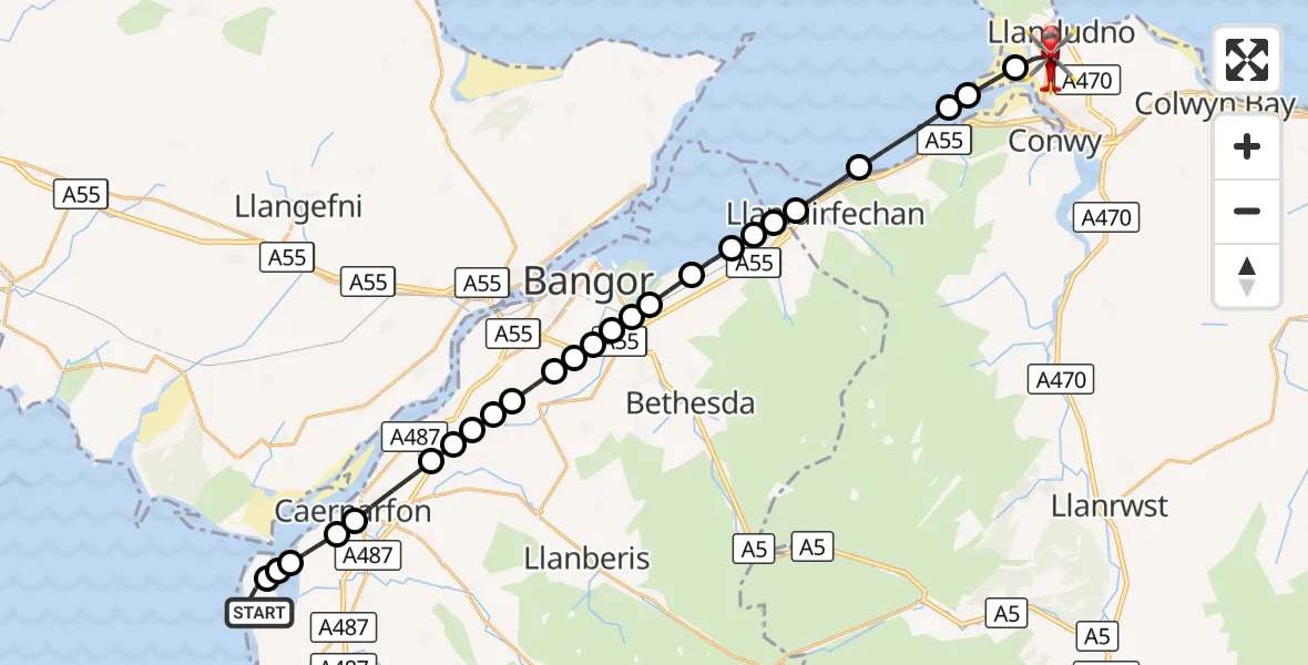 Flight route Air Ambulance Helicopter Caernarfon Airport - Llandudno, 08 September 2026, 13:33