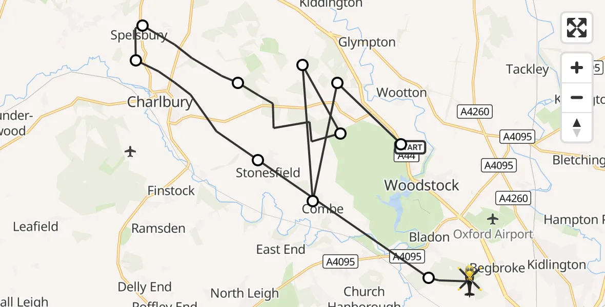 Flight route Police Helicopter Woodstock - Bladon, 08 September 2026, 13:35