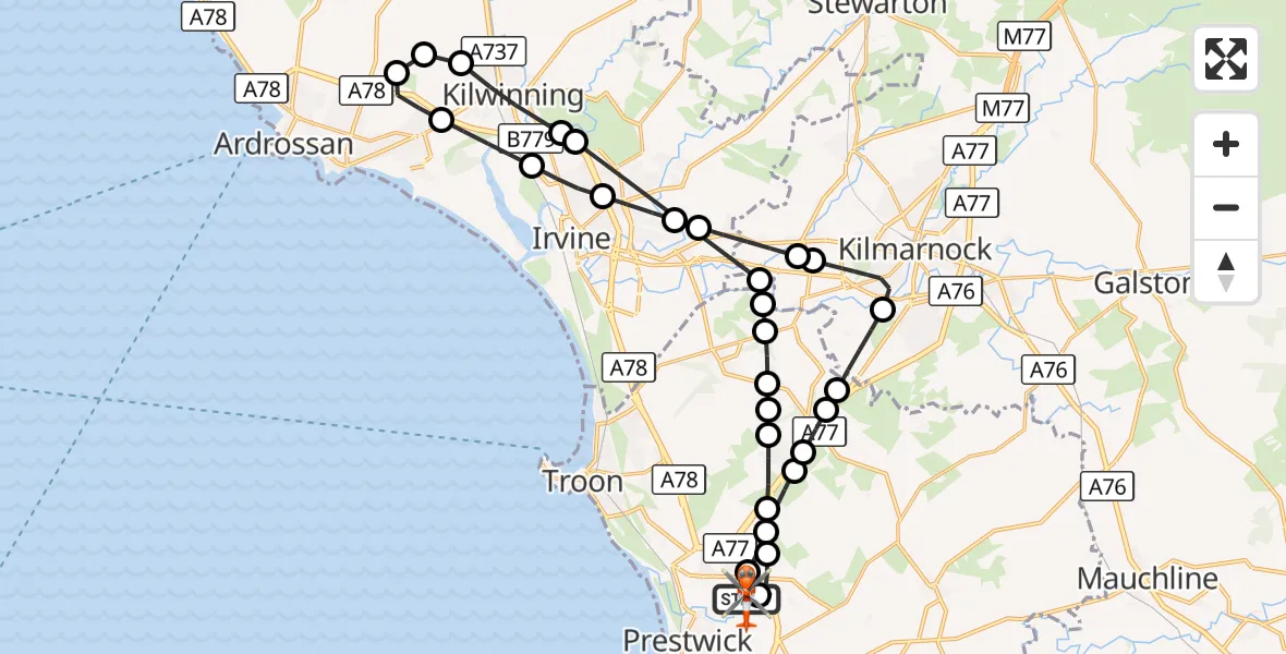 Flight route Coastguard Helicopter Glasgow Prestwick Airport - Glasgow Prestwick Airport, 08 September 2026, 13:53