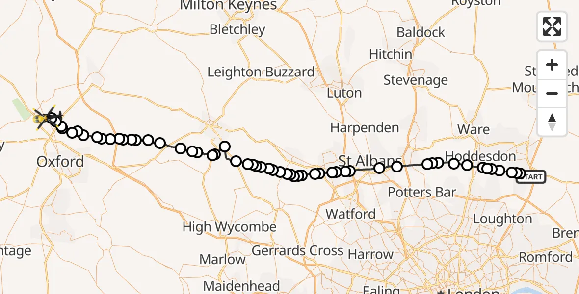 Flight route Police Helicopter North Weald Bassett - Kidlington, 08 September 2026, 13:54