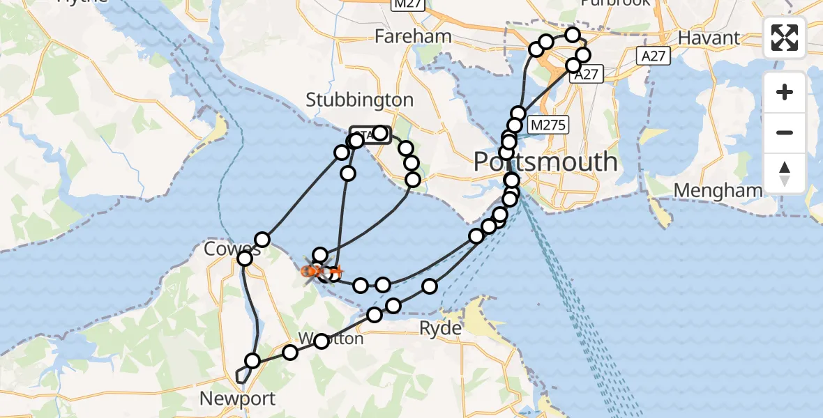 Flight route Coastguard Helicopter Solent Airport - Whippingham, 08 September 2026, 14:06