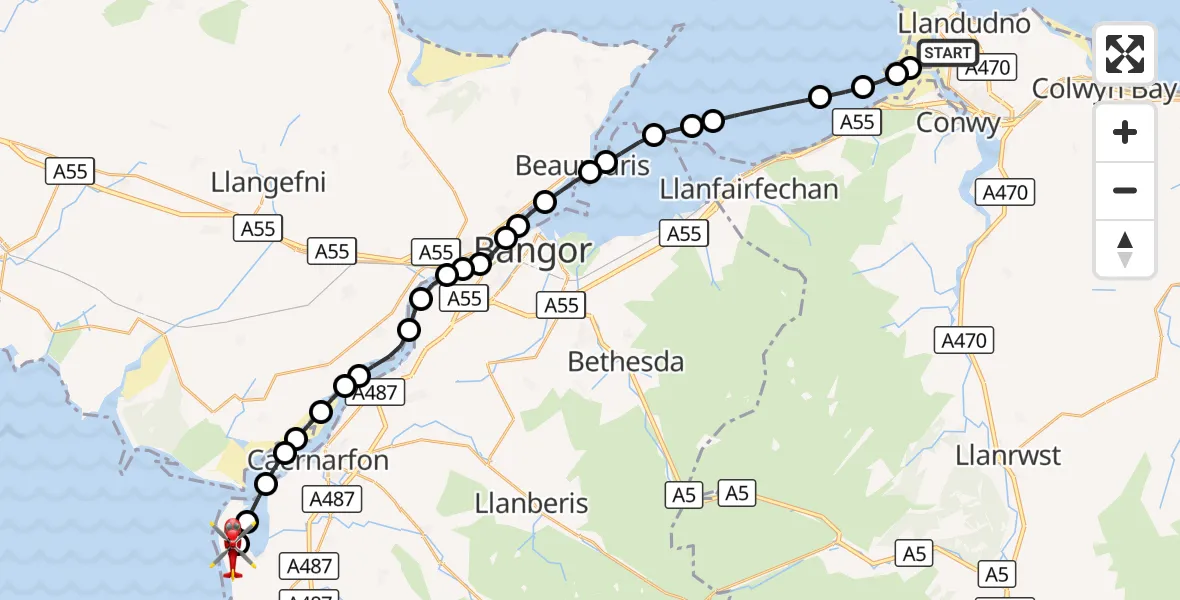 Flight route Air Ambulance Helicopter Llandudno - Caernarfon Airport, 08 September 2026, 14:15