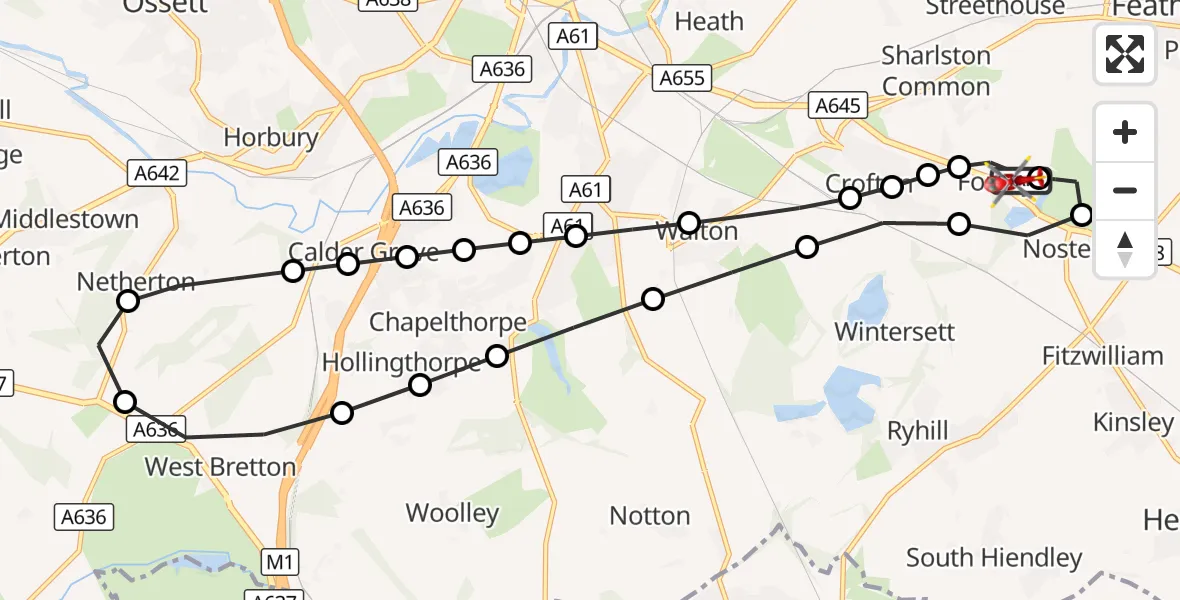 Flight route Air Ambulance Helicopter YAA Nostell Helicopter Port - YAA Nostell Helicopter Port, 08 September 2026, 14:30
